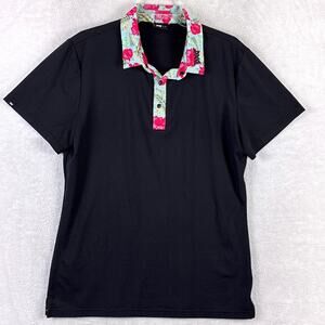 PXG Parsons Xtreme Golf Polo Shirt Mens M Black Floral Performance Preppy Golf